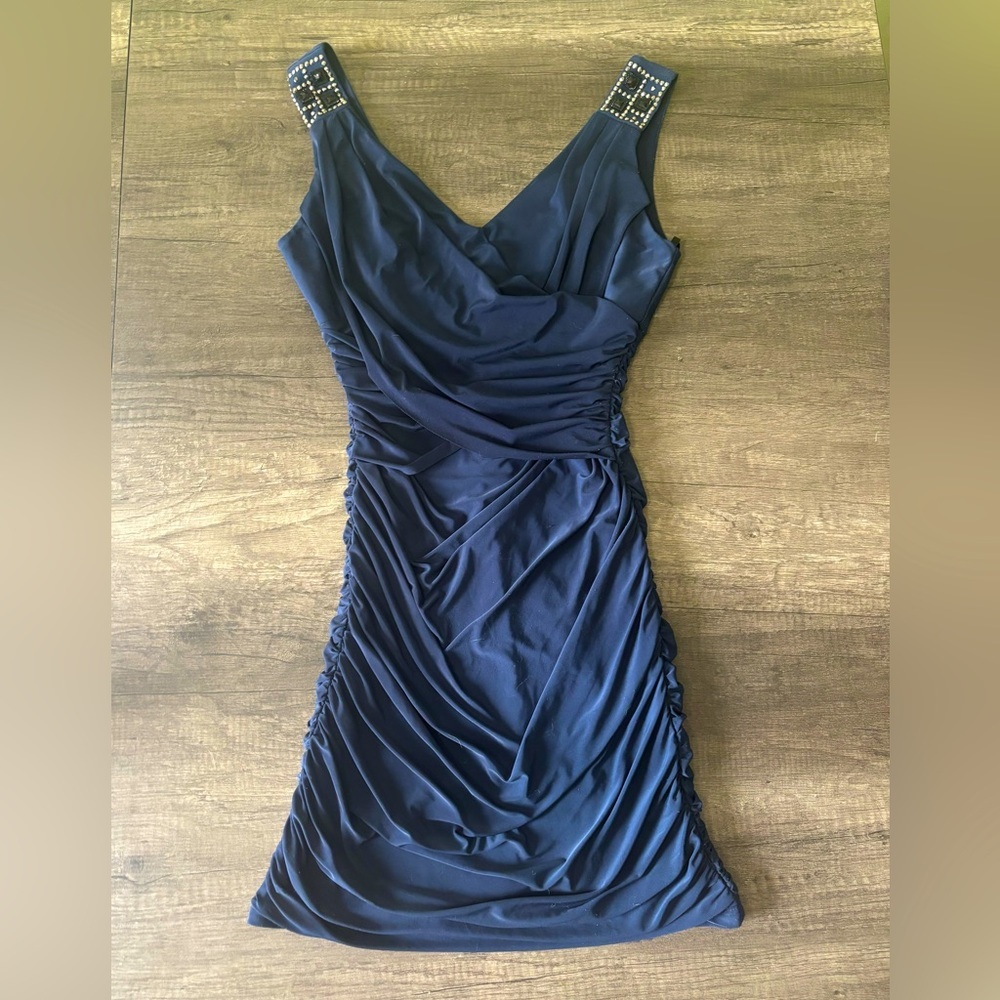 Jessica Navy Blue Bodycon V-Neck Dress